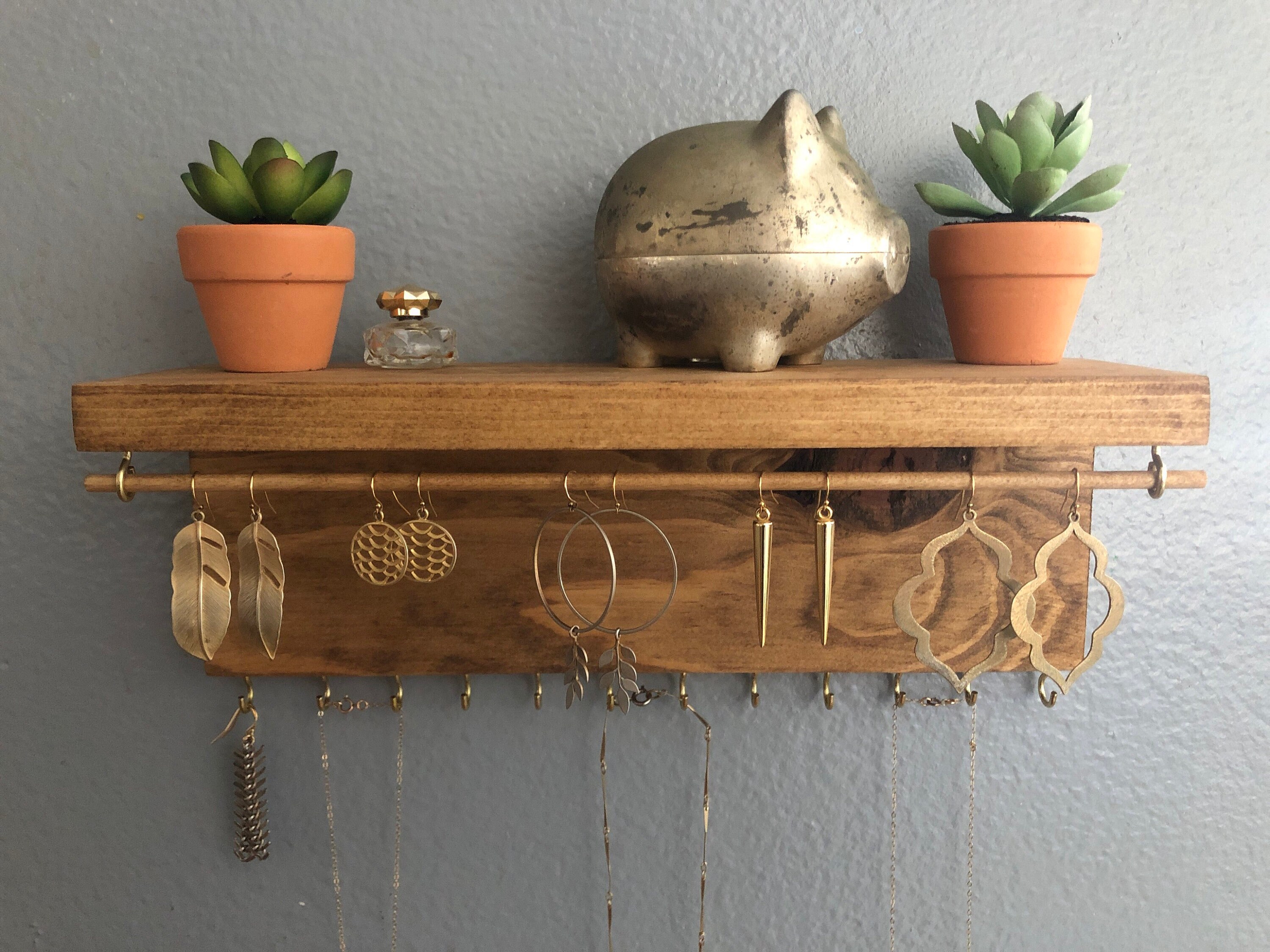 Jewelry Organizer With Shelf Wall Mount Jewelry Holder Etsy UK