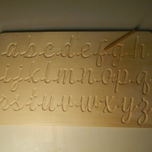 GRAN Tablero de trazado Alfabeto Cursiva Alfabeto madera minúscula Tabla de dibujo letras de madera Tablero ocupado Montessori Educación natural