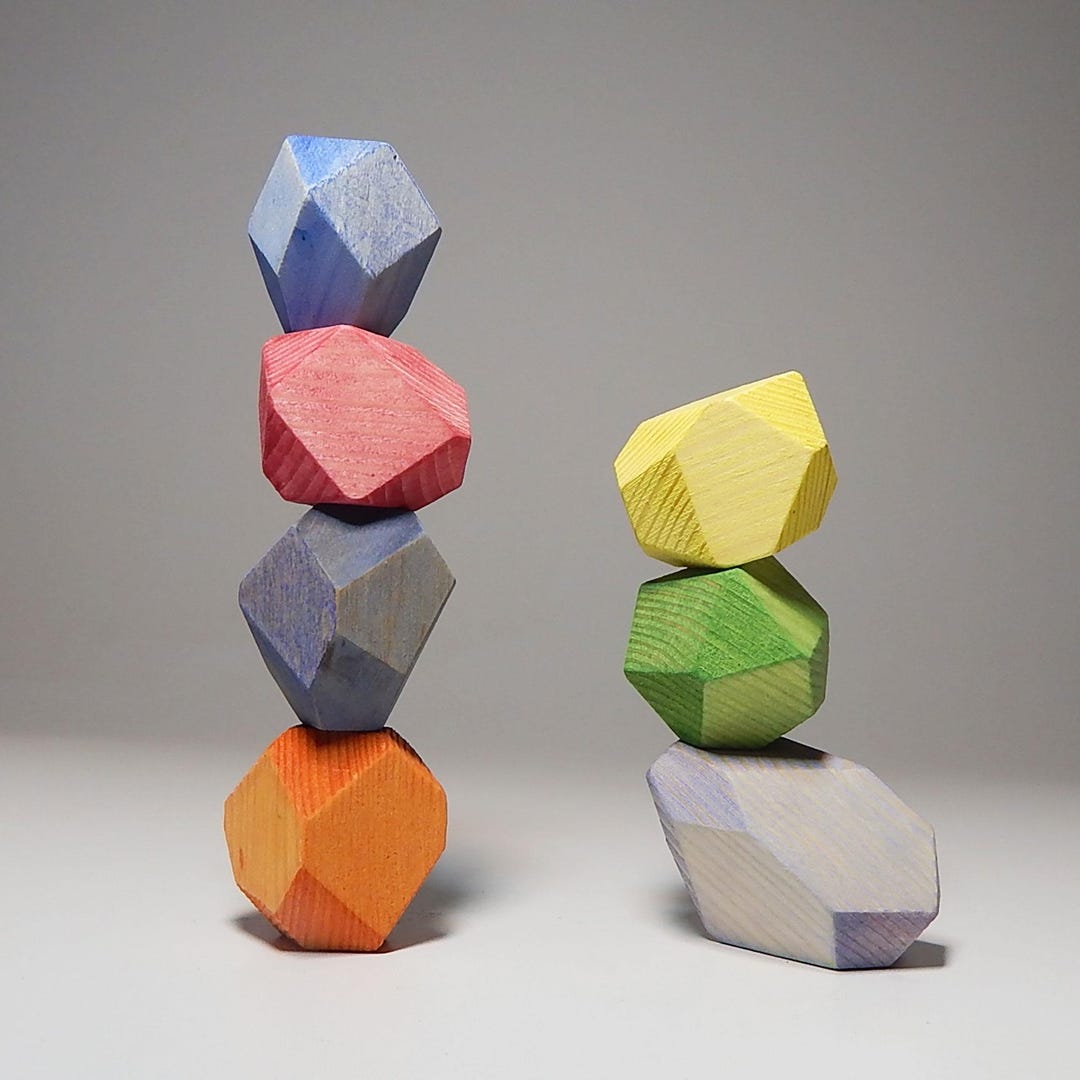Building Rocks Toy Stone Blocks Balance Toy Rainbow Rock Build Game Waldorf Geometric Toys ...