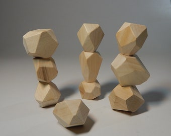 Geometric Wooden building Blocks toy Balancing game Natural Wood stones Waldorf materials Montessori Wood rocks toys meditative  Balance