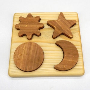 Baby wooden toy, Star Sun Puzzle Moon Montessori puzzles Waldorf Toddler Newborn toys image 1