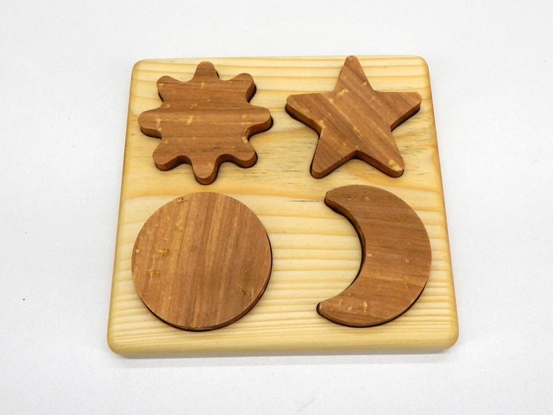 Baby wooden toy, Star Sun Puzzle Moon Montessori puzzles Waldorf Toddler Newborn toys image 1