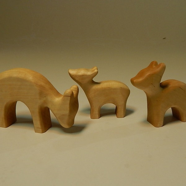 Wood deer family toys Forest Montessori toys Waldorf educational animal Wooden Sculpture figures Eco Friendly Wood toys Natural Wooden Gifts