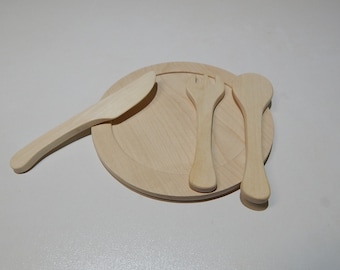 Ensemble de cuisine pour enfants Nourriture de jeu en bois Assiette en bois cuillère couteau à fourchette Waldorf jouets Montessori matériaux