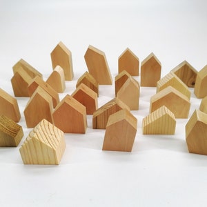 Wood House shapes Well polished Small unfinished Wooden Buildings blocks Houses, Wooden DIY Craft Project Village set #171
