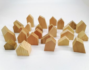 Wood House shapes Well polished Small unfinished Wooden Buildings blocks Houses, Wooden DIY Craft Project Village set #171