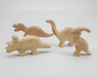 Wood Dinosaurs set toys Waldorf animal Wooden Sculpture handcrafted Natural Gifts
