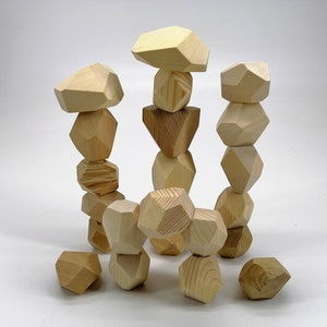 Geometric Wooden building Blocks toy Wooden stones Wood rocks toy Balancing game Montessori toy Waldorf materials japanese relax game image 2