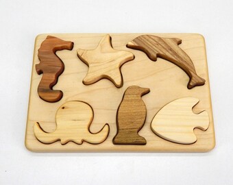 Wood Ocean Puzzle Sea animals Busy Board Toy Fat Brain Sorter Toys Educational Montessori
