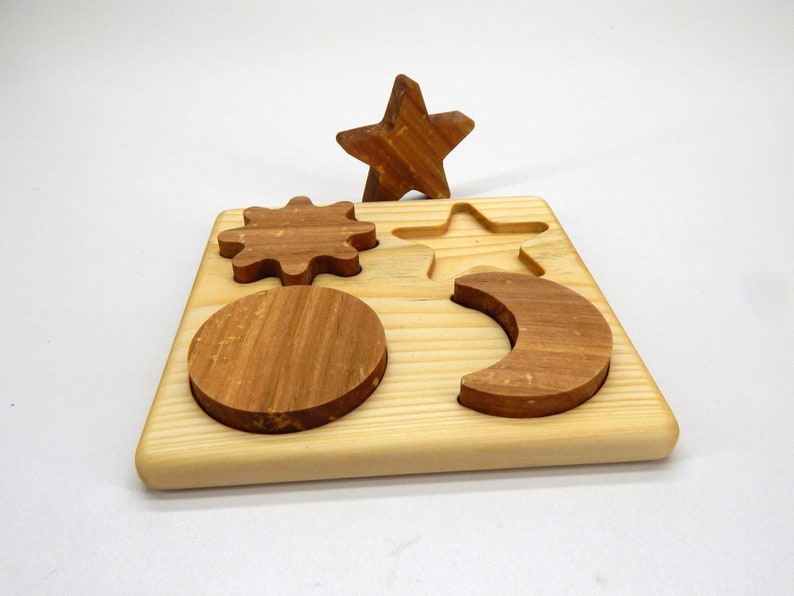 Baby wooden toy, Star Sun Puzzle Moon Montessori puzzles Waldorf Toddler Newborn toys image 2