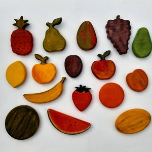 Wooden food fruits play BIG Children cooking set fruit toy Children Wood Waldorf toys Montessori materials Organic