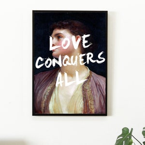 LOVE CONQUERS ALL Art Print, Latin Quote Print, Fine Art Painting Print, 8x10 Print, Portrait of a Lady, Amor Vincit Omnia, Virgil Quote