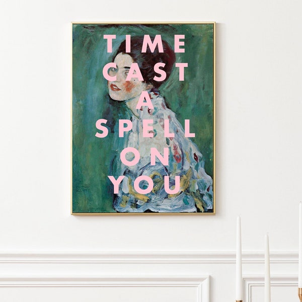 FLEETWOOD MAC Silver Springs Inspired Art, Green and Pink Wall Art, Time Cast a Spell on You, Typography Art, Gustav Klimt Painting