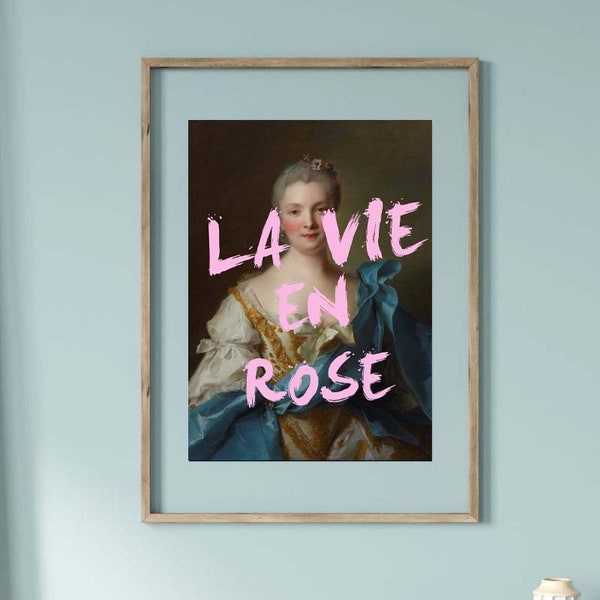 La Vie En Rose Marie Antoinette Print, Pink Pastel French Quote Art, Rococo Style Bedroom Wall Decor, Vintage Wall Art, Gift for Best Friend