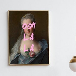 Impresión "OH LA LA", arte mural rosa, retrato artístico, humor, impresión divertida, arte para dormitorio, arte mural grande de 40 x 50 cm, impresión artística, cita en francés