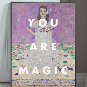 RÓŻOWA sztuka ścienna do sypialni, wydruk artystyczny, prezent dla dziewczyny, Gustav Klimt, jesteś magią, prezenty dla przyjaciół, cytat miłosny, inspirujący, motywacja