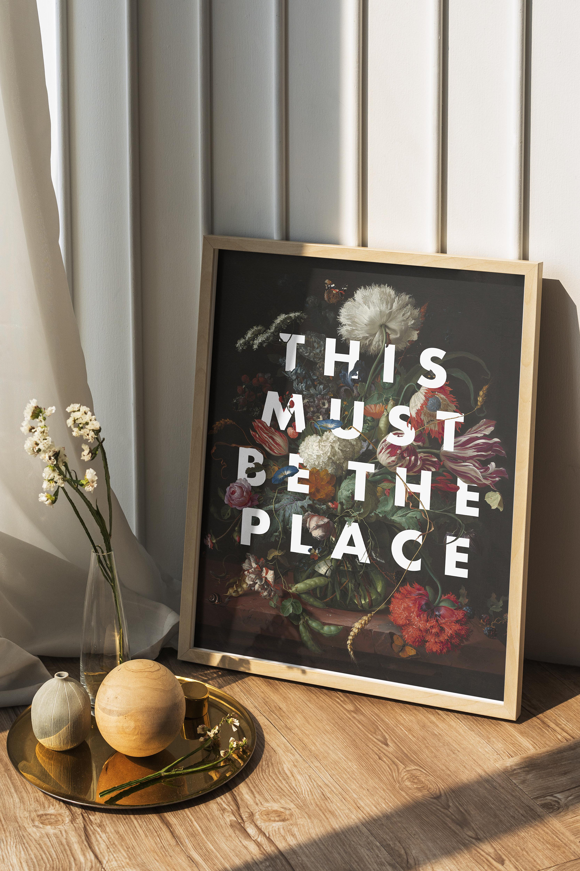 This Must Be The Place Print, Floral Art Poster, Still Life Painting Print, Typography Word Art, Housewarming Gift, Gallery Wall, 8x10 Art