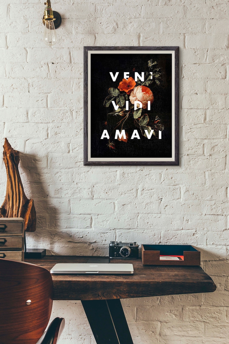 VENI VIDI AMAVI Latin Quote Print Dark Floral Art Print I - Etsy