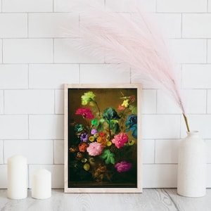 Neon Floral Botanical Art Print, Pink Floral Wall Art, Living Room Wall Decor, Still Life Painting Print, Gallery Wall Art, Altered Art,