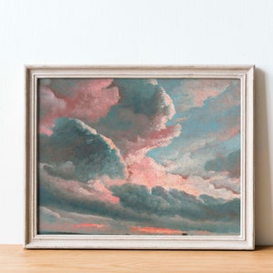 Pink Cloud Painting Print, Vintage Style Landscape Cloud Wall Art, Minimal Nature Gallery Wall Art, 16x20 Large Art