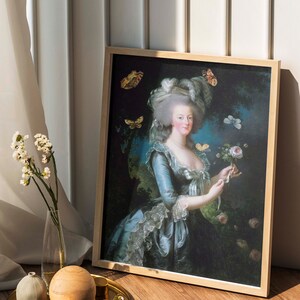 Arte alterata di Maria Antonietta, arte con farfalle, stampe di dipinti, stile vintage, grandi quadri da parete, quadri da galleria, arte floreale, stampe da parete