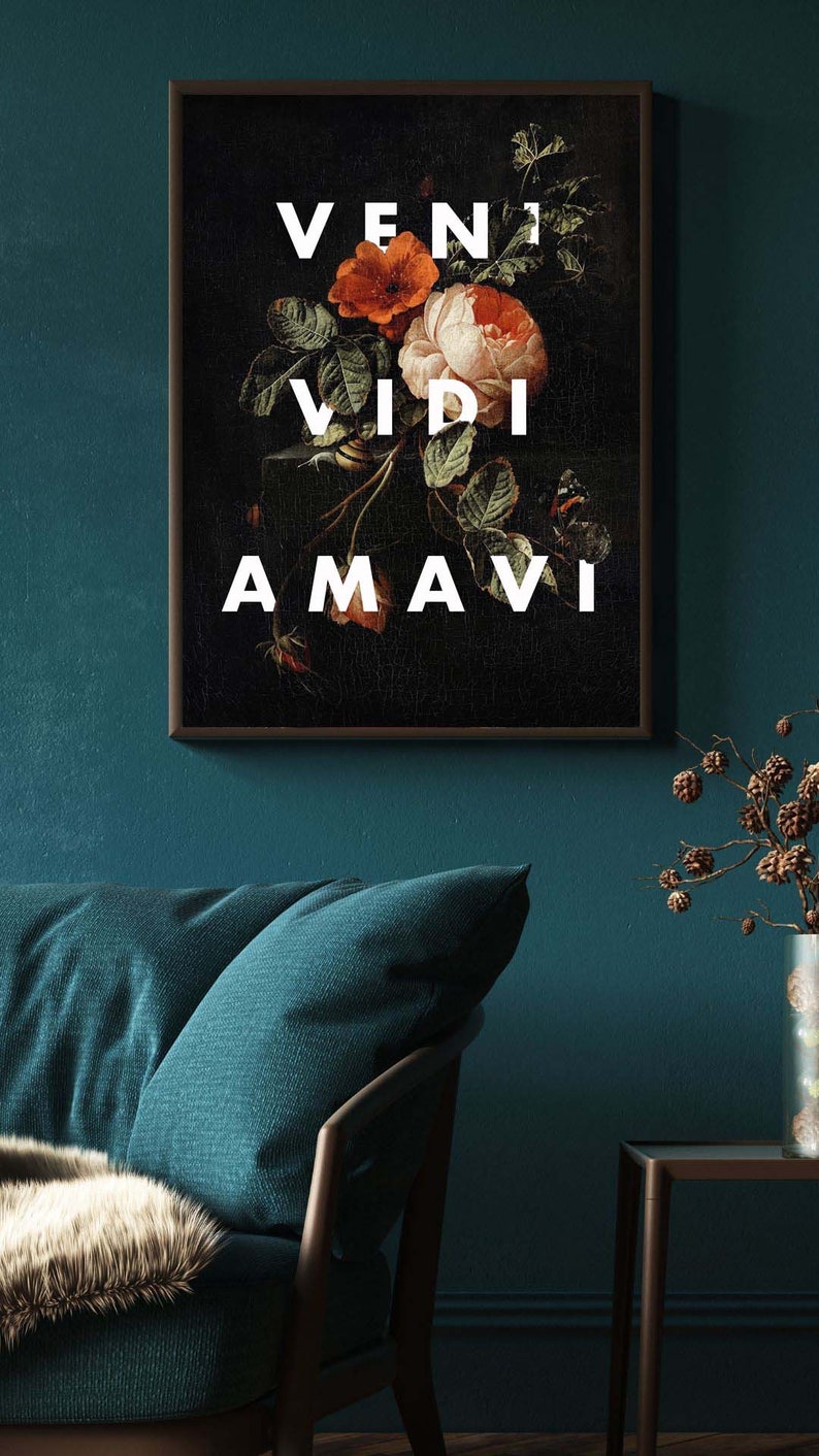 VENI VIDI AMAVI Latin Quote Print Dark Floral Art Print I - Etsy