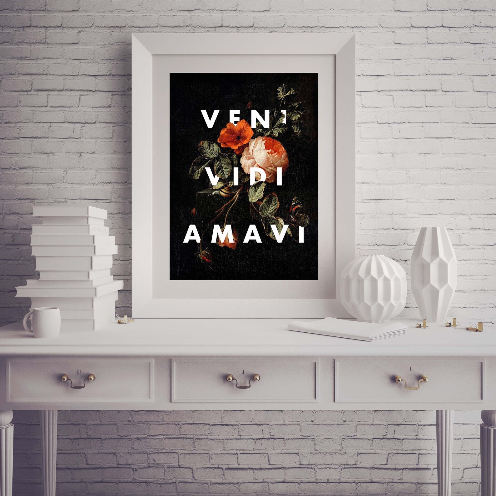 VENI VIDI AMAVI Latin Quote Print Dark Floral Art Print I - Etsy