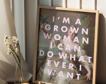 Lámina artística feminista: Tipografía rococó de mujer adulta, decoración de pared rosa