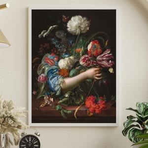 Surreal Floral Bouquet Still Life Print, Fine Art Painting Altered Art, Gothic Dark Academia, Vintage Victorian Style Gallery Wall Art