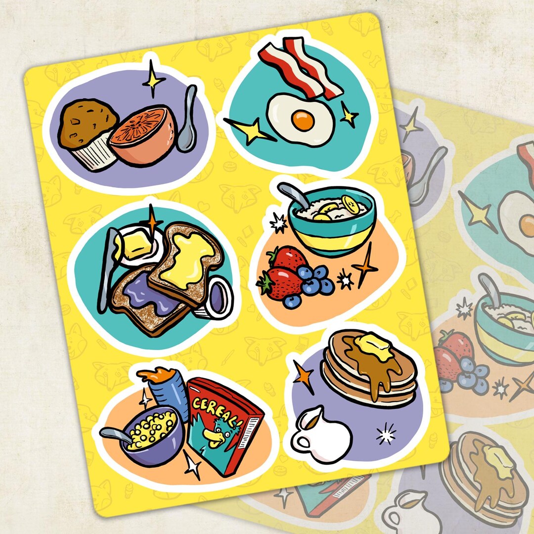 Breakfast Retro Stationery Sticker Sheet Breakfast Foods Lover Design ...