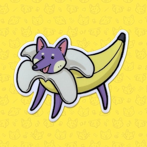 Vinyl Sticker Husky German Shepherd Cartoon Dog in a Banana Suit Gift for Dog Lover Deco Sticker