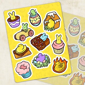 Spring Marshmallow Creations Stationery Sticker Sheet, Funny Easter Gift Craft Bunnies Chicks Marshmallow Candy Journal Deco Sticker Collage