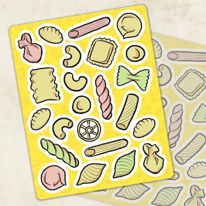 Pasta Stationery Sticker Sheet Gift Italian Pasta Theme Sticker Sheet Craft Noodles and Pasta Shapes Journaling Deco Food Sticker Collage