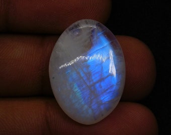 Amazing Blue Flash Rainbow Moonstone Cabochon RM184 11 Cts Fancy Shape 21x12 mm Natural White Rainbow Moonstone Gemstone jewelry Use