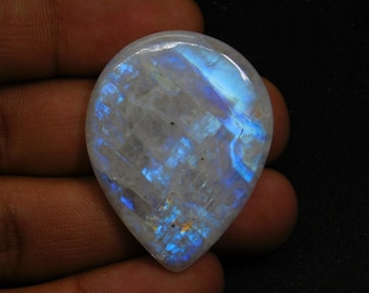 Amazing Blue Flash Rainbow Moonstone Cabochon RM184 11 Cts Fancy Shape 21x12 mm Natural White Rainbow Moonstone Gemstone jewelry Use