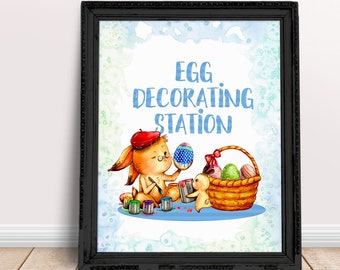 Easter Egg Decorating Station Sign, Easter Rabbit Printable, Easter Party Decorations, Easter Party Decor, DIGITAL DOWNLOAD, Easter Wall Art