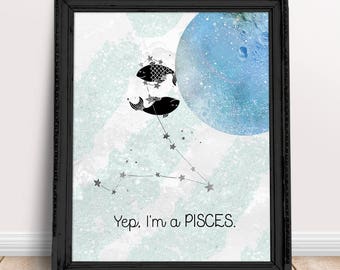 Afdrukbare vissen Art vissen citaat Print vissen Baby Gift grote vissen sterrenbeeld Wall Art Decor Instant Download Poster Pisces Vis Foto