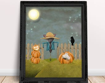 Halloween Instant Download Scarecrow Printable Art Pumpkin Patch Party Decoration Cute Halloween Picture Jack-O-Lantern Digital Download