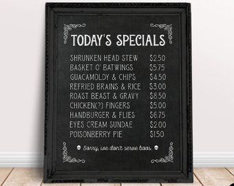 Printable Halloween Menu Sign, Creepy Kitchen Decor, Digital File, Spooky Chalkboard Menu Art, Haunted House Party Decoration