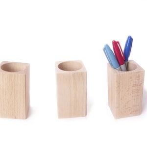 beech wood desk organizer, pencil and crayon holder, art supplies office