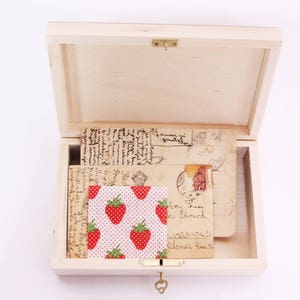 boîte en bois avec clé, boîte au trésor, serrure, coffre au trésor, mariage, bijoux, cadeau, naturel, inachevé, uni, boîte photo, pin non peint