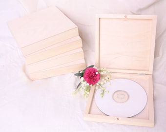 juego de 10 cajas dobles de CD / DVD de madera sin terminar, tapa cuadrada, decoupage de madera lisa sin pintar ecológico, caja de CD, caja de dvd de boda de recuerdo, caja de madera