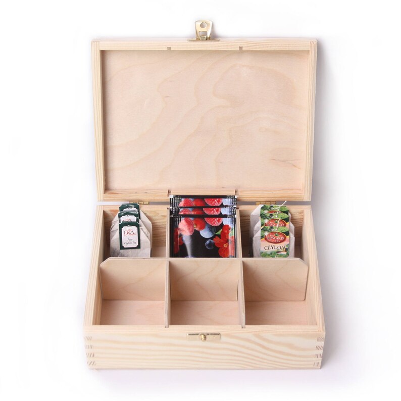 Wooden Tea Box, Unfinished 6 Compartments Display Box, Unpainted Wood
