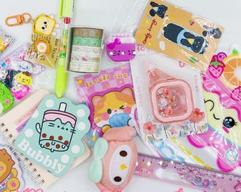 Kawaii Mystery Lucky Scoop Box, Stationery and Accessories Surprise, Stickers, Charms, Mini Toys