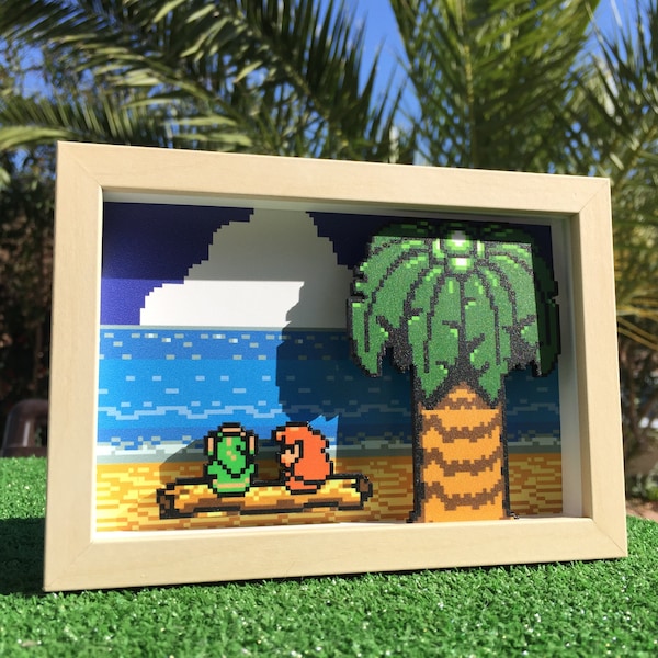 Diorama d'éveil de Links Zelda Cadeau pour ami joueur / Link et Marin à la plage Décoration Box Cube