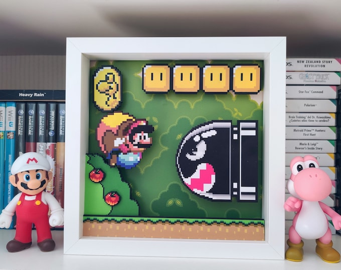 Super Mario World Shadow Box Diorama Nintendo Art Cube Frame Gamer Gift