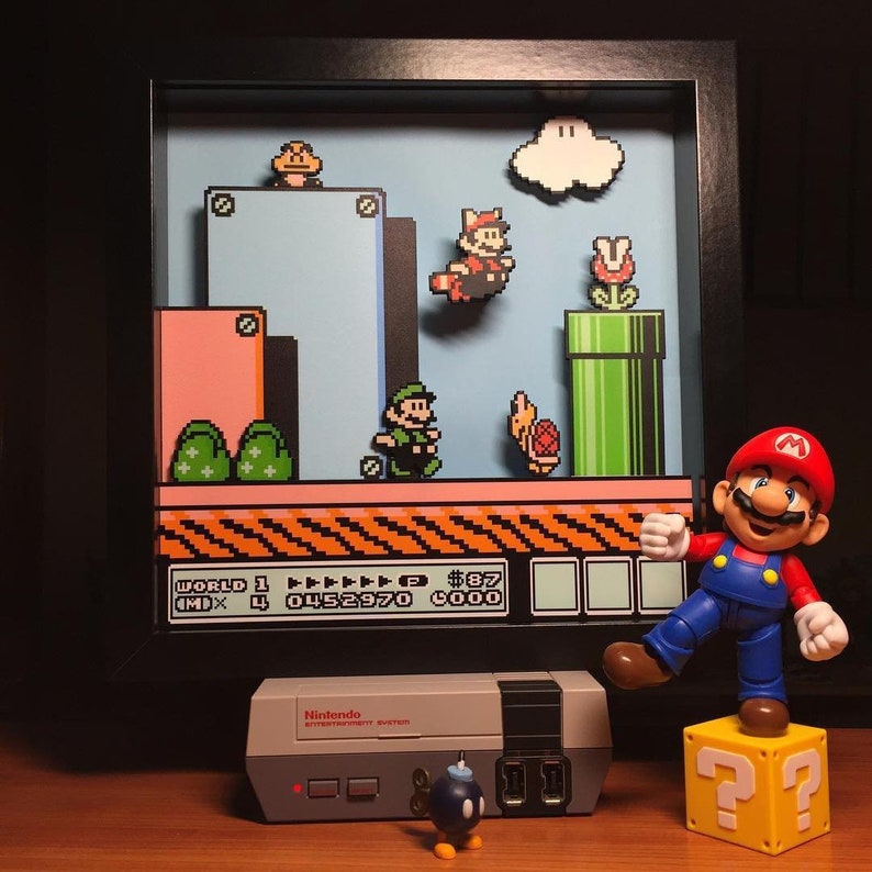Mario and Luigi Shadowbox / Super Mario Bros 3 NES Decoration Gift image 8