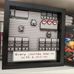 Pokemon 3D Shadow Box / Nintendo Pixel Art Every journey begins with a choice Black