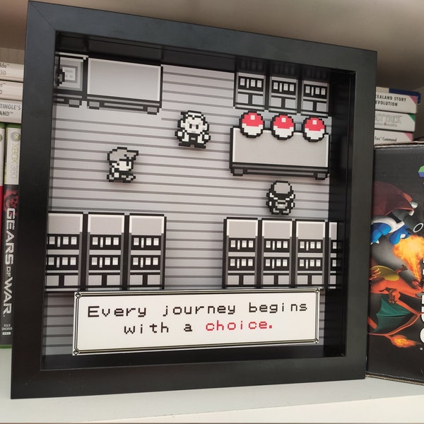 Pokemon 3D Shadow Box / Nintendo Pixel Art "Jede Reise beginnt mit einer Wahl"