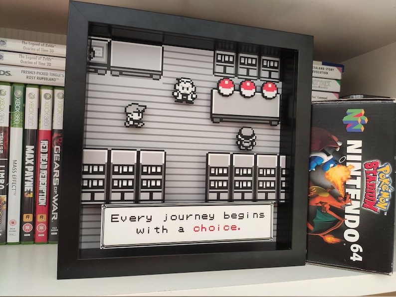 Pokemon 3D Shadow Box / Nintendo Pixel Art Every journey begins with a choice Black